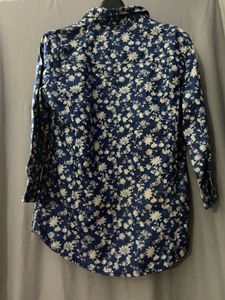 Mentor Floral Print Button-Down Blue Shirt