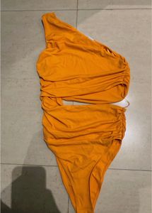 Orange One-Shoulder Ruched Bikini Set