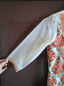 Elegant Orange &amp; White Embroidered Kurta Set