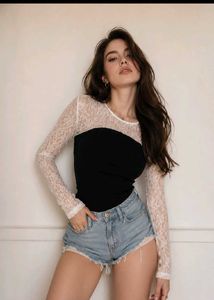 Chic Lace Sleeve Black Top