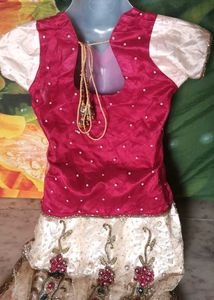 Red &amp; White Embroidered Lehenga
