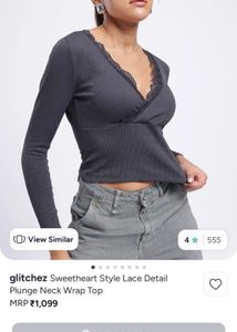 Ribbed Lace Trim Wrap Top