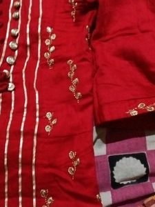 Red Striped Kurta with Embellishments