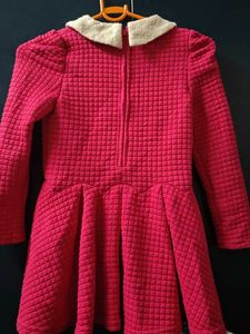 Girls Pink Quilted Peter Pan Collar Dress