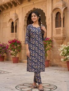 women suit  fabric Navy Floral Daisy Print Fabri