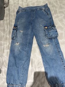 Distressed Denim Cargo Jogger pants
