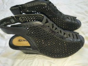 Black Perforated Wedge Sandals