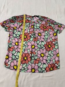 Zara Basic Floral Print Short Sleeve Top