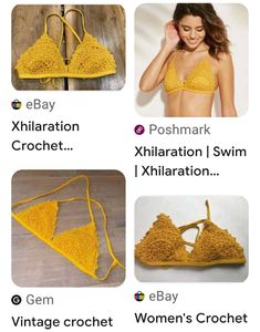 Yellow Crochet Bikini Top(L)