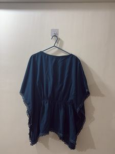 Elegant Teal Kaftan Top with Lace Trim