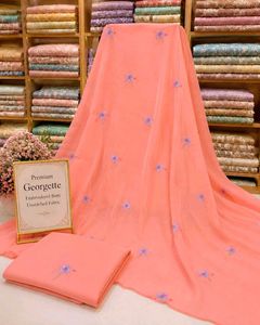 🇳🇿💫🎀Peach Georgette Embroidered Unstitched