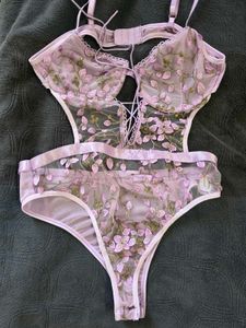 Sheer embroidery Bodysuit night wear