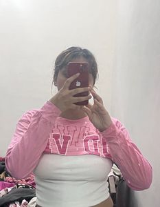 Pink Cropped Long Sleeve Top