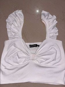 Cute White Ruffle Crop Top
