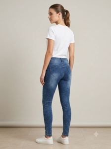 Trendy Speckled Denim Skinny Jeans with Heart Back