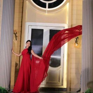 pre wedding Stunning Red One-Shoulder Gown