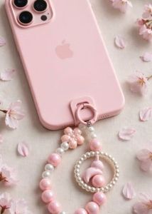 Pink Bunny Pearl Beaded Keychain - Cute Flower Cha