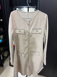 Chic Tweed-Style Dress with Pearl Buttons