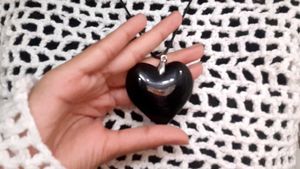 Y2k BIG Black Glass Heart Pendant With Cord