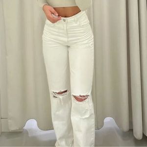 White Ripped Wide Leg Jeans