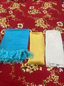 3 dupatta/ hizab combo - Blue with feather ,Yellow
