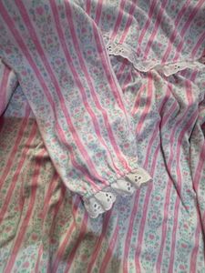vintage Lanz Fleece Pajama top Pink White Floral S