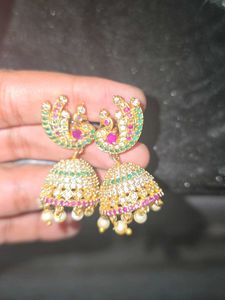 one gram gold Stunning Peacock Jhumka Earrings