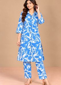 Vibrant Blue Floral Kurta Set