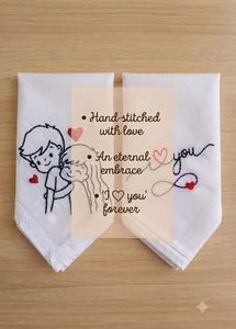 Cute Couple Embroidered Handkerchief Set