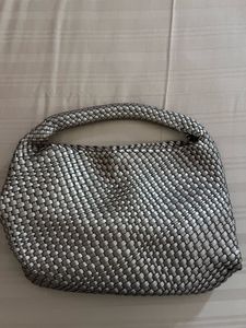 Stylish Woven Handbag with pouch - Dull Gold