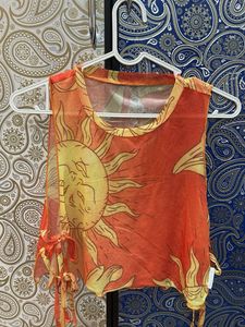 Sheer Sun Print Mesh Crop Top
