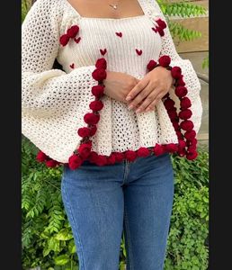 Crochete Detail flower bouquet Sleeve Top