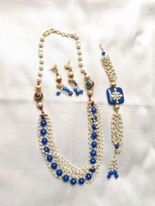 Blue Stone Pearl Jewellery Set