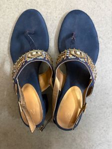 Embellished Navy Block Heel Sandals