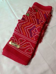 Beautiful Red Bandhani Print Saree
