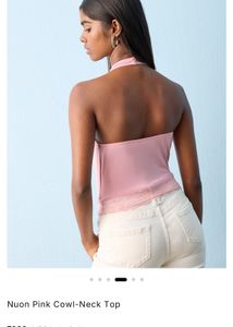 Pink Halter Neck Lace Trim Top