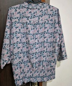 Floral Print Ruffle Neck Top