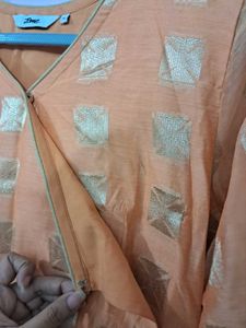 Peach Kurta with Gold Print