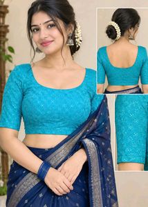 Elegant Blue Floral Print Saree