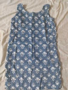 Blue Floral Sleeveless Short Kurti