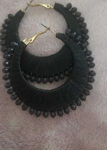 Black Hoop Earrings with Beaded Embellishments