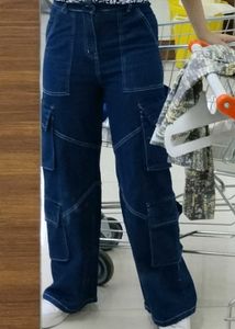 SASSAFRAS Stylish Women's Blue Cargo Jeans