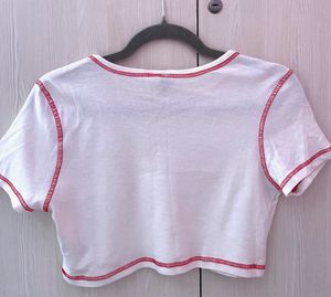 H&amp;M White Cropped Top with Sun Design