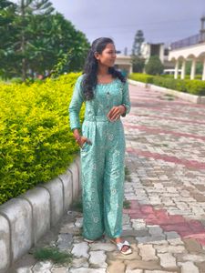 Stylish Printed Teal Jumpsuit