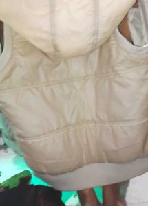 Cream Padded Jacket with Cable Knit Pockets