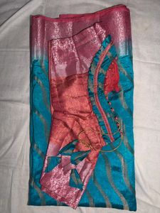 Designer Silk Blouse with Teal Saree