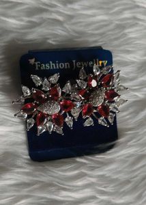 Stunning Red & White Crystal Flower Earrings