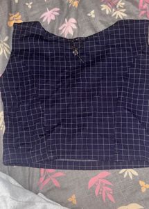 Navy Blue Grid Crop Top