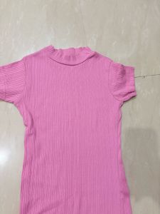 Chic Pink Ribbed Mock Neck Top