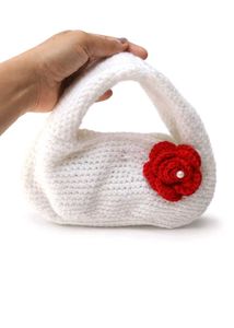 White Crochet Handbag with Red Flower